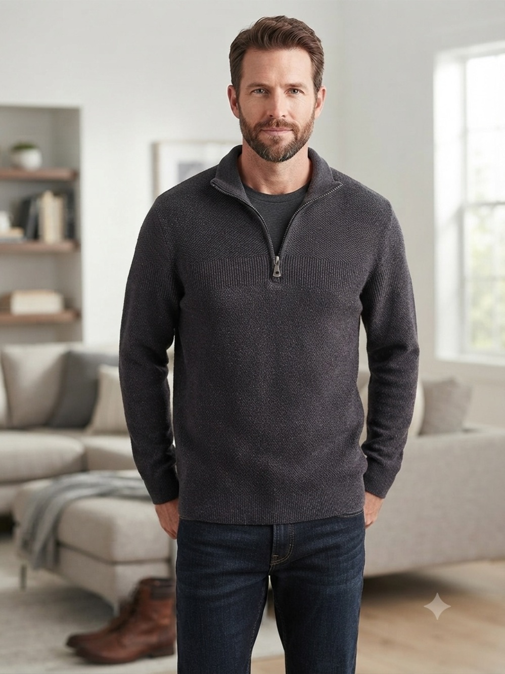Weatherproof Men's Charcoal Zip-Neck Sweater